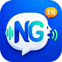 NGDialogue: Speak English Android app icon featuring the NG speech-bubble logo, audio waves, and EN label for AI-powered English conversation practice.
